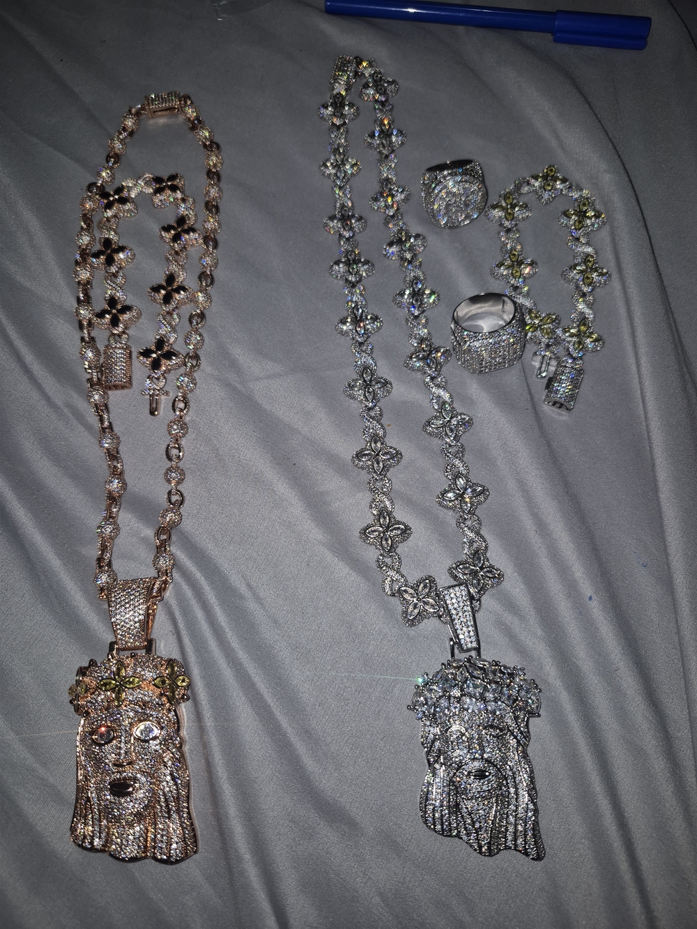 Rose Gold and Silver Crystal Jesus Head Pendant Necklaces